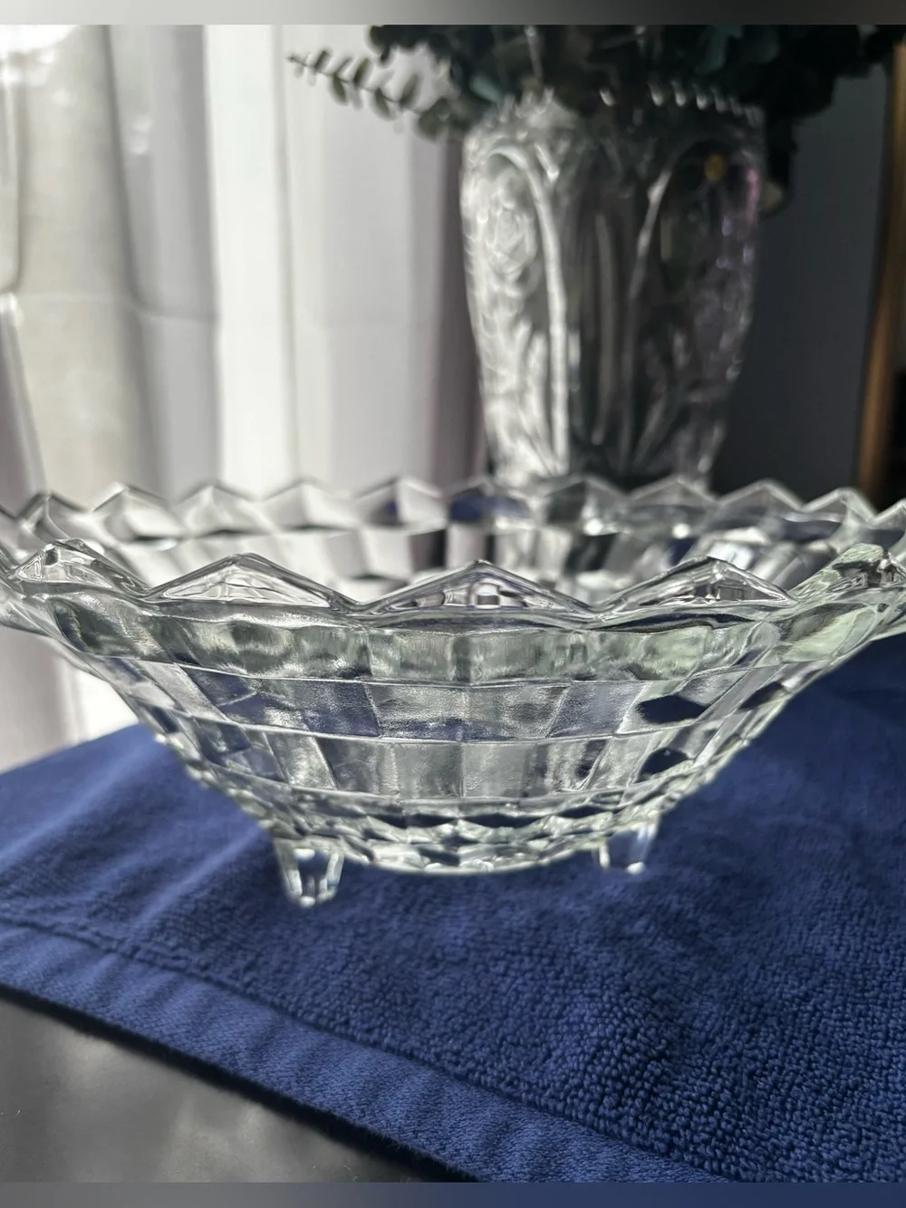 Clear Pressed Glass Footed Bowl - Scalloped Edge